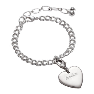 Silver Plated Engraved Heart Charm with Double Link Kid's Bracelet