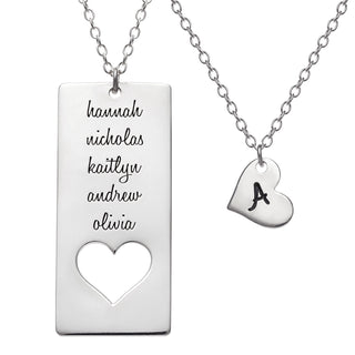 Sterling Silver Engraved Heart Cutout 2-pc Necklace Set