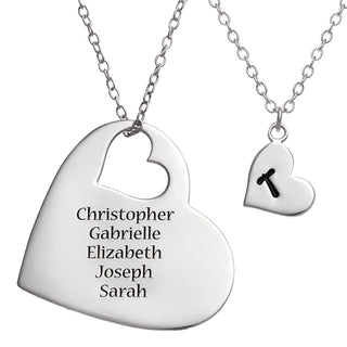Sterling Silver Engraved Heart Cutout 2-pc Necklace Set