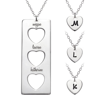 Sterling Silver Engraved Triple Heart Cutout 4-pc Necklace Set