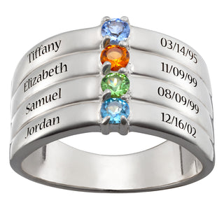 Sterling Silver Birthstone, Name and Date Ring