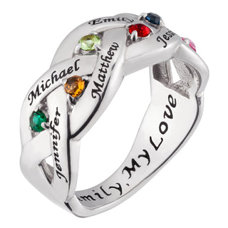 Sterling Silver Family Name & Birthstone Ring
