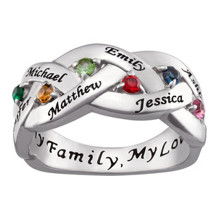 Sterling Silver Family Name & Birthstone Ring