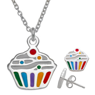 Sterling Silver Cupcake Necklace and Earring Set