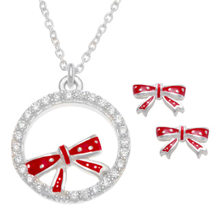 Sterling Silver Bow Necklace and Earrings Set