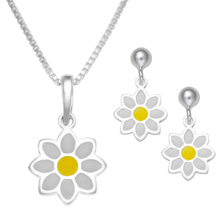 Sterling Silver Daisy Flower Necklace and Earrings Set