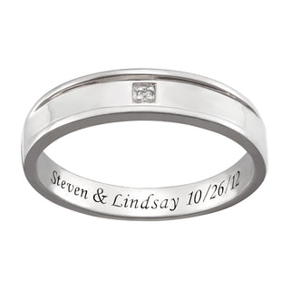Sterling Silver Men's Engraved Diamond Accent Ring