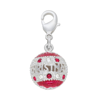 Silver Plated Christmas Ornament with Red Enamel and Crystal Charm