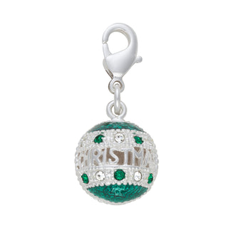 Silver Plated Christmas Ornament with Green Enamel and Crystal Charm