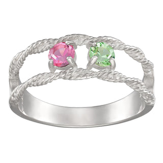 Sterling Silver Family Rope Birthstone Ring - 2 Stones