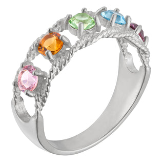 Sterling Silver Family Rope Birthstone Ring - 5 Stones