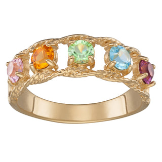 14K Gold over Sterling Family Rope Birthstone Ring - 5 Stones