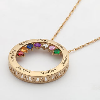 14K Gold over Sterling MOM Engravable Names and Birthstones Circle Pendant