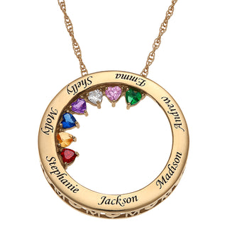 14K Gold over Sterling MOM Engravable Names and Birthstones Circle Pendant