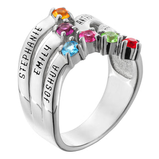 Sterling Silver Birthstone and Name Waterfall Ring