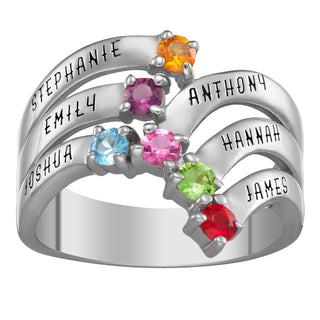 Sterling Silver Birthstone and Name Waterfall Ring