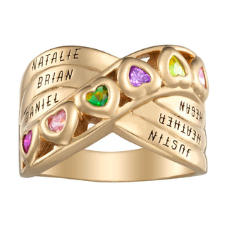 14K Gold over Sterling Heart Birthstone and Name Ring