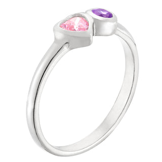 Sterling Silver Heart and Round Birthstone Ring - 2 Stones