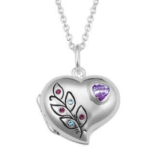 Silver Plated CZ Heart and Crystal Leaf Heart Locket