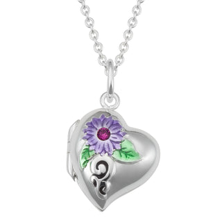 Silver Plated Purple Flower Heart Locket