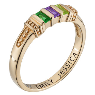 14K Gold over Sterling Baguette Birthstone Ring - 3 Stones