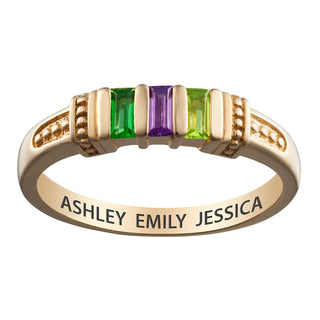 14K Gold over Sterling Baguette Birthstone Ring - 3 Stones