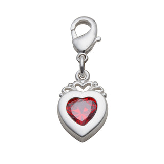 Silver Plated Heart with Crown Red CZ Charm