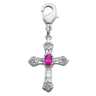 Silver Plated Cross with Ruby Crystal Charm