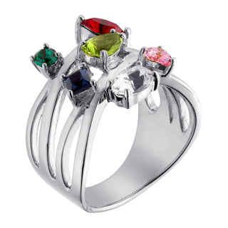 Sterling Silver Family Multi-Shape Birthstone Crossover Ring