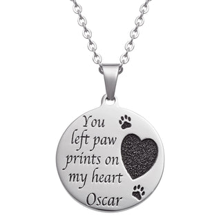 Stainless Steel Memorial Heart & Paw Prints Engraved Disc