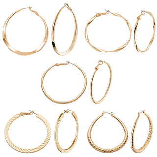 5 Pair Large Fashion Hoop Earrings Set