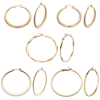 5 Pair Textured Fashion Hoop Earrings Set