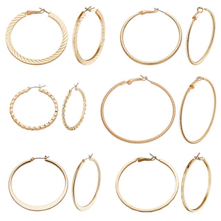 7 Pair Textured Fashion Hoop Earrings Set