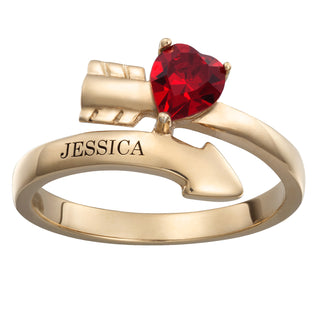 14K Gold over Sterling Engraved Heart Birthstone Arrow Bypass Ring