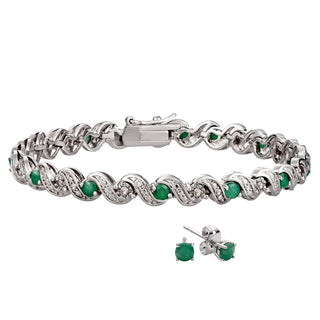 Genuine Emerald and Diamond Accent Bracelet   8 inches
