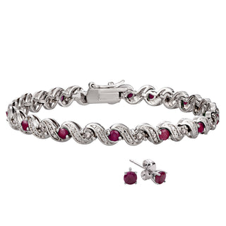 Genuine Ruby and Diamond Accent Bracelet   7 inches