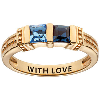 10K Yellow Gold Square Family Birthstone Ring - 2 Stones