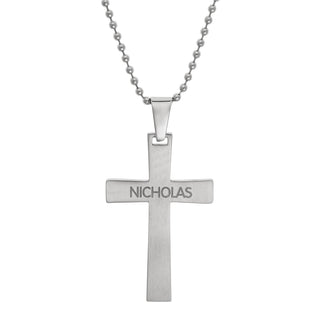 Men's Stainless Steel Two-Tone Engraved Cross Pendant