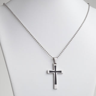 Men's Stainless Steel Two-Tone Engraved Cross Pendant