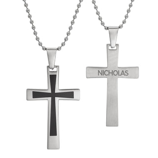 Men's Stainless Steel Two-Tone Engraved Cross Pendant