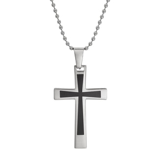 Men's Stainless Steel Two-Tone Engraved Cross Pendant