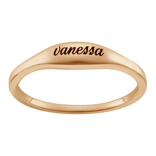 14K Gold over Sterling Engraved Name Oval Stackable Ring