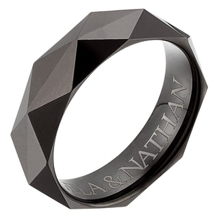 Men's Tungsten Black Faceted Engraved Band