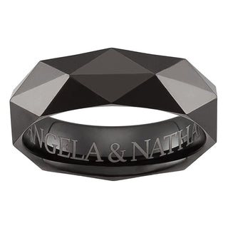 Men's Tungsten Black Faceted Engraved Band