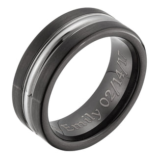 Men's Tungsten Two-Tone Ridged Engraved Band