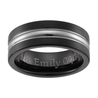 Men's Tungsten Two-Tone Ridged Engraved Band