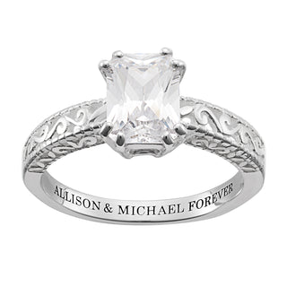 Sterling Silver Couple's Engraved Filigree Engagement Ring