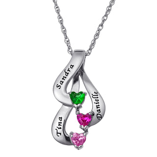 Sterling Silver Family or Sisters Name and Heart Birthstone Pendant