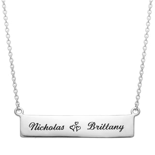 Sterling Silver Couple's Name Bar with Hearts Necklace