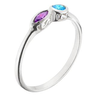 Sterling Silver Marquise and Round Birthstone Ring - 2 Stones